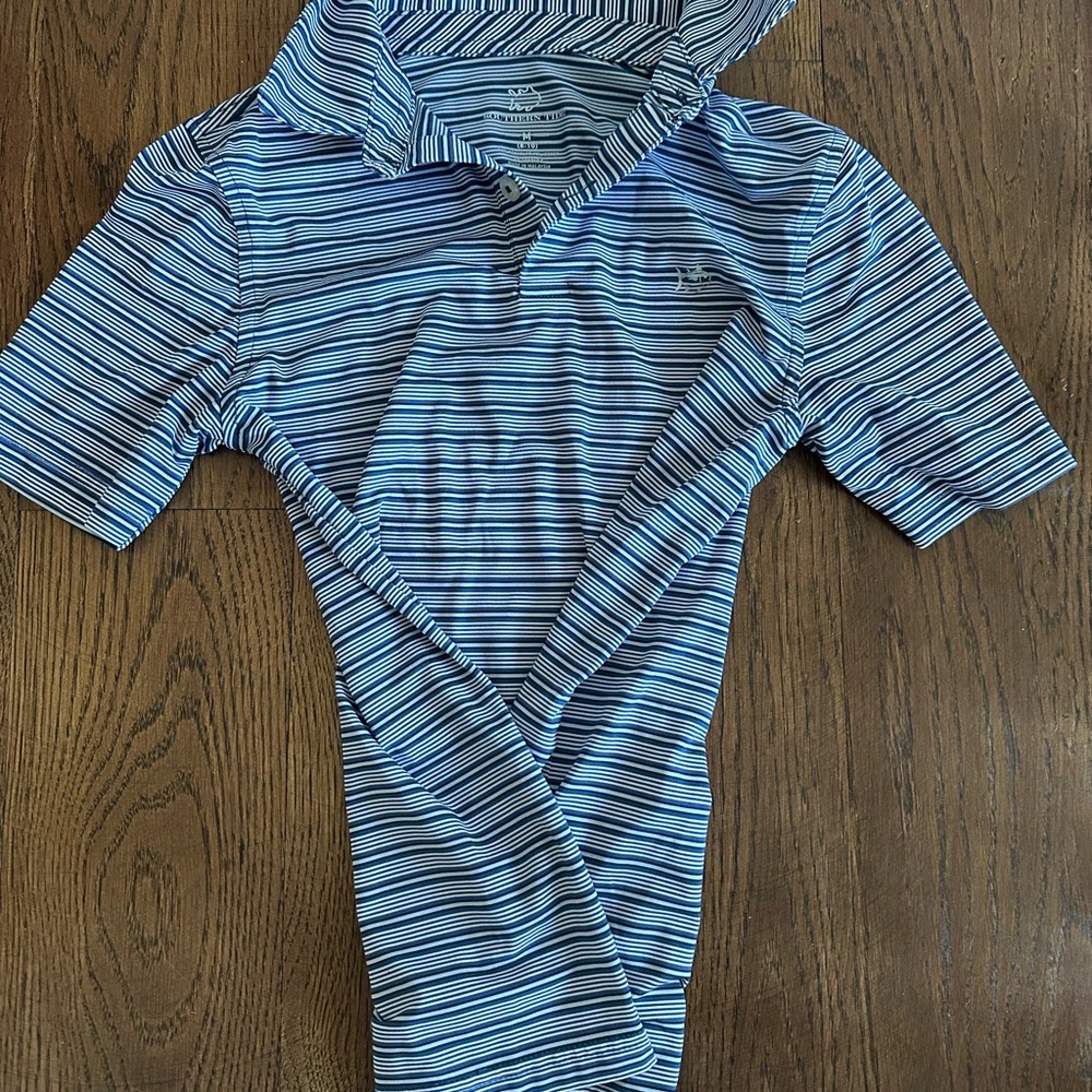 Southern Tide Boys - Striped Blue Polo Shirt - Sz M 8-10. Performance fabric
